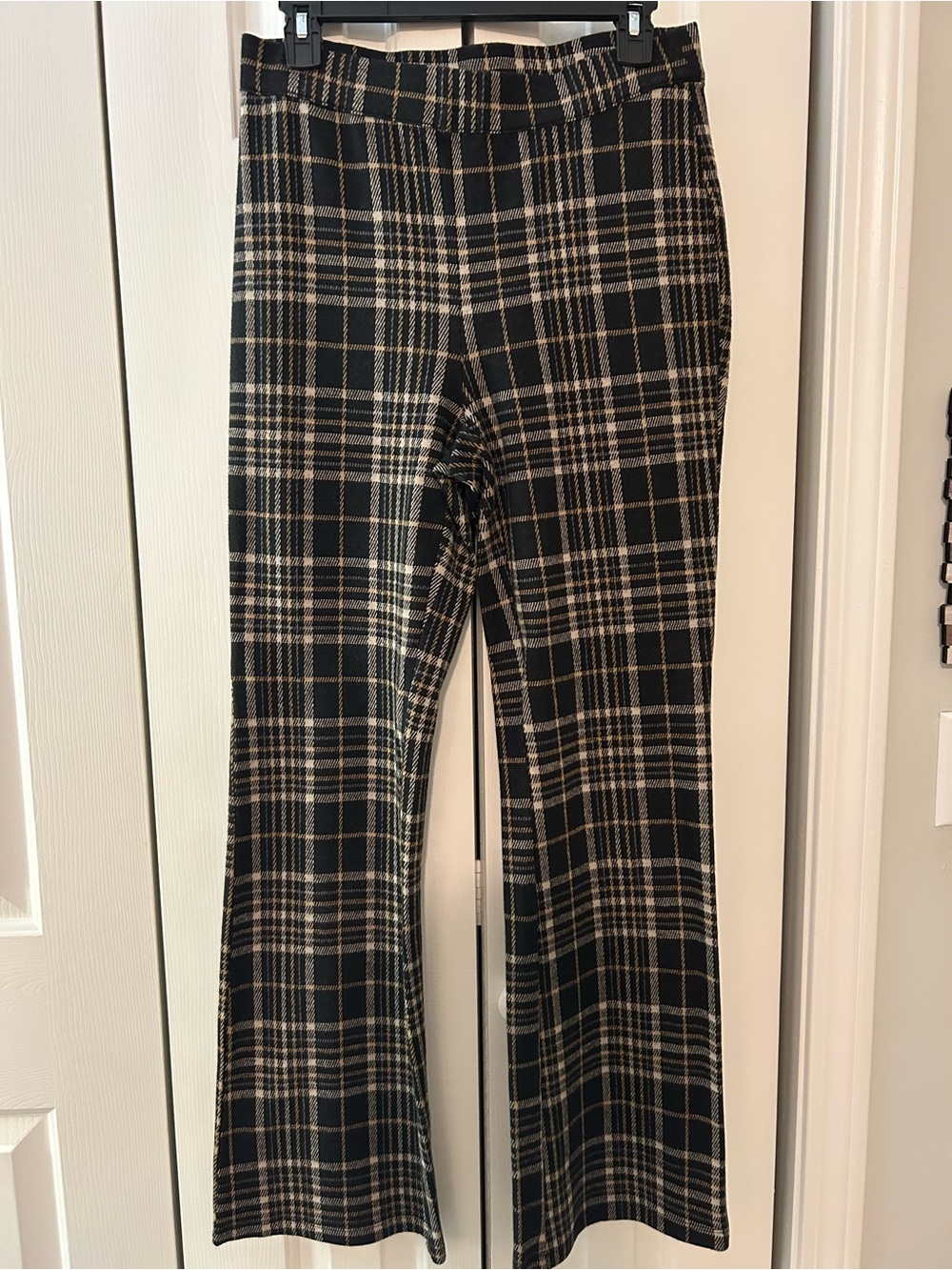 Women’s Plaid Flare Pants - Black & Cream